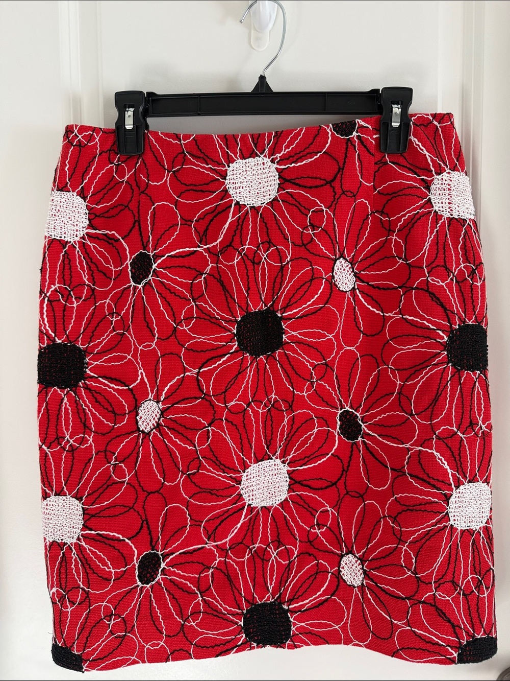 Carlisle Red Floral Embroidered Pencil Skirt